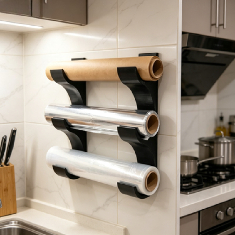 Kitchen Baking Sheet Organizer - Üç Katmanlı Duvara Monte Plastik Streç