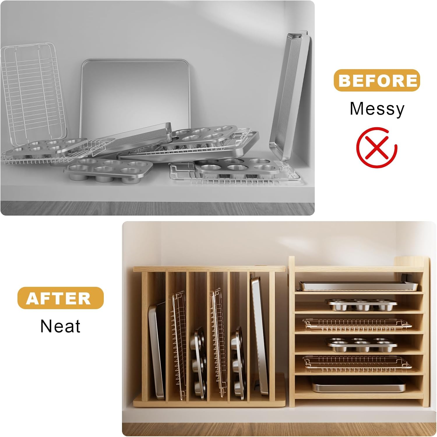 Ahşap Fırın Tepsisi Bölücü Düz - Kitchen Baking Sheet Organizer incelemesi ve fiyatı